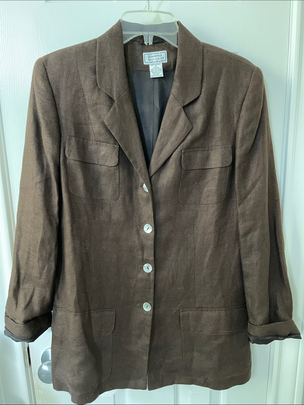 Jennifer Moore Chocolate Brown Linen-Blend Notched Blazer